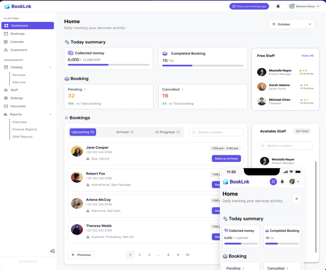 BookLnk dashboard overview