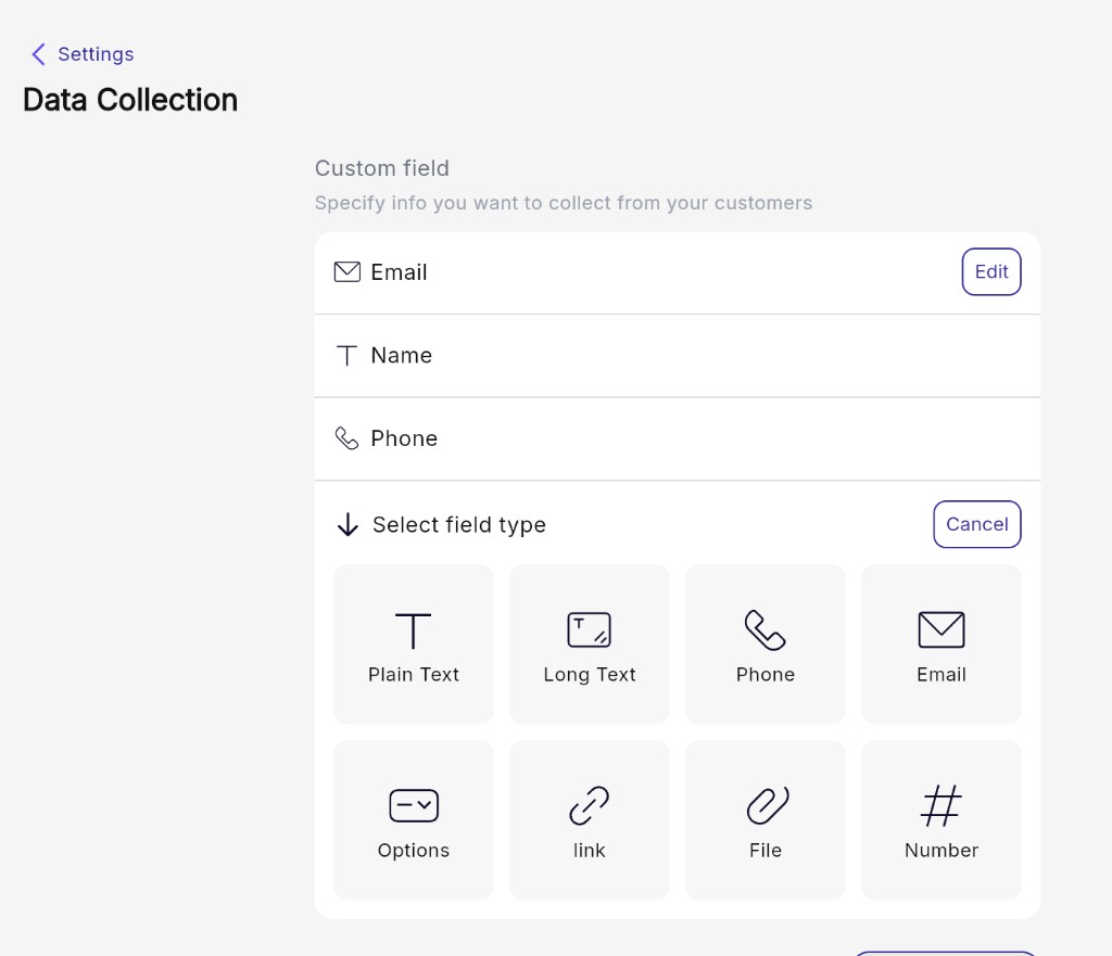 Custom Data Collection Fields